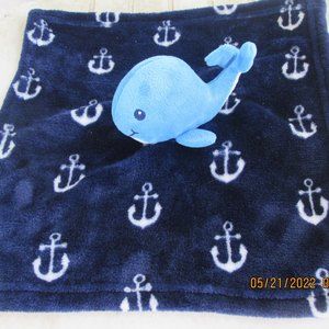 HB Hudson Baby Blue Whale Dk Blue Anchors Security Blanket Plush Lovey Clean